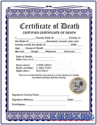 Printable Certified certificate of death download for verification